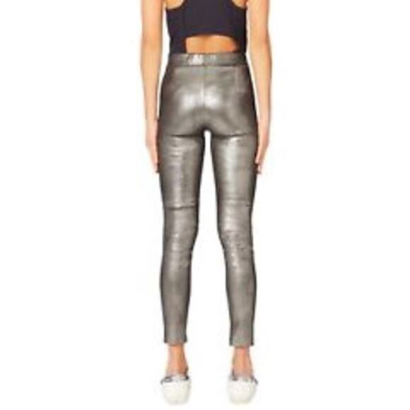 Intermix Hartley Stretch Leather Leggings Silver Size 8 NWT - Picture 3 of 6